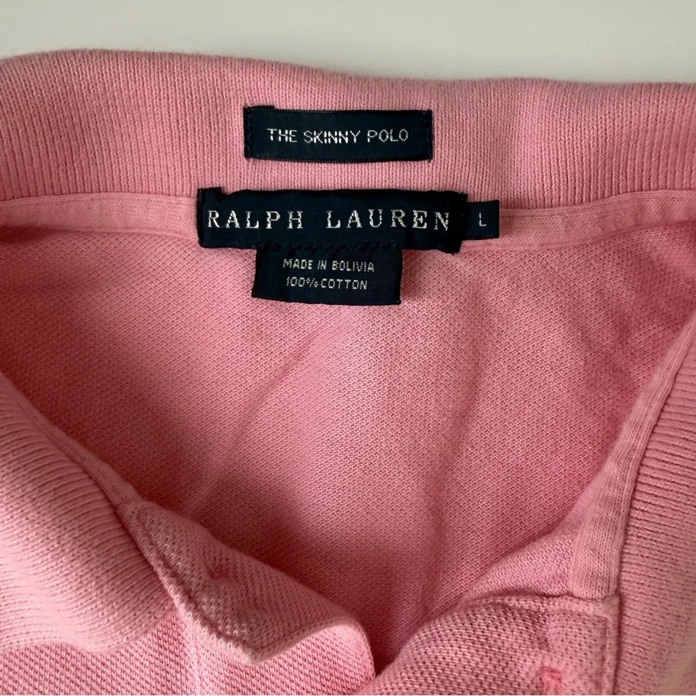 Polo Ralph Lauren Pink Skinny Fit Polo Shirt L Blue Pony Cotton - Picture 3 of 4